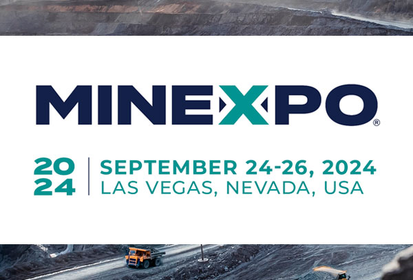 Official MINExpo INTERNATIONAL 2024 logo featuring event dates September 24-26 in Las Vegas, Nevada.