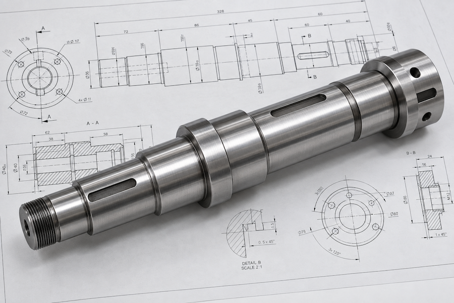 Precision machined steel shaft manufactured to an engineering drawing for OEM applicationspng