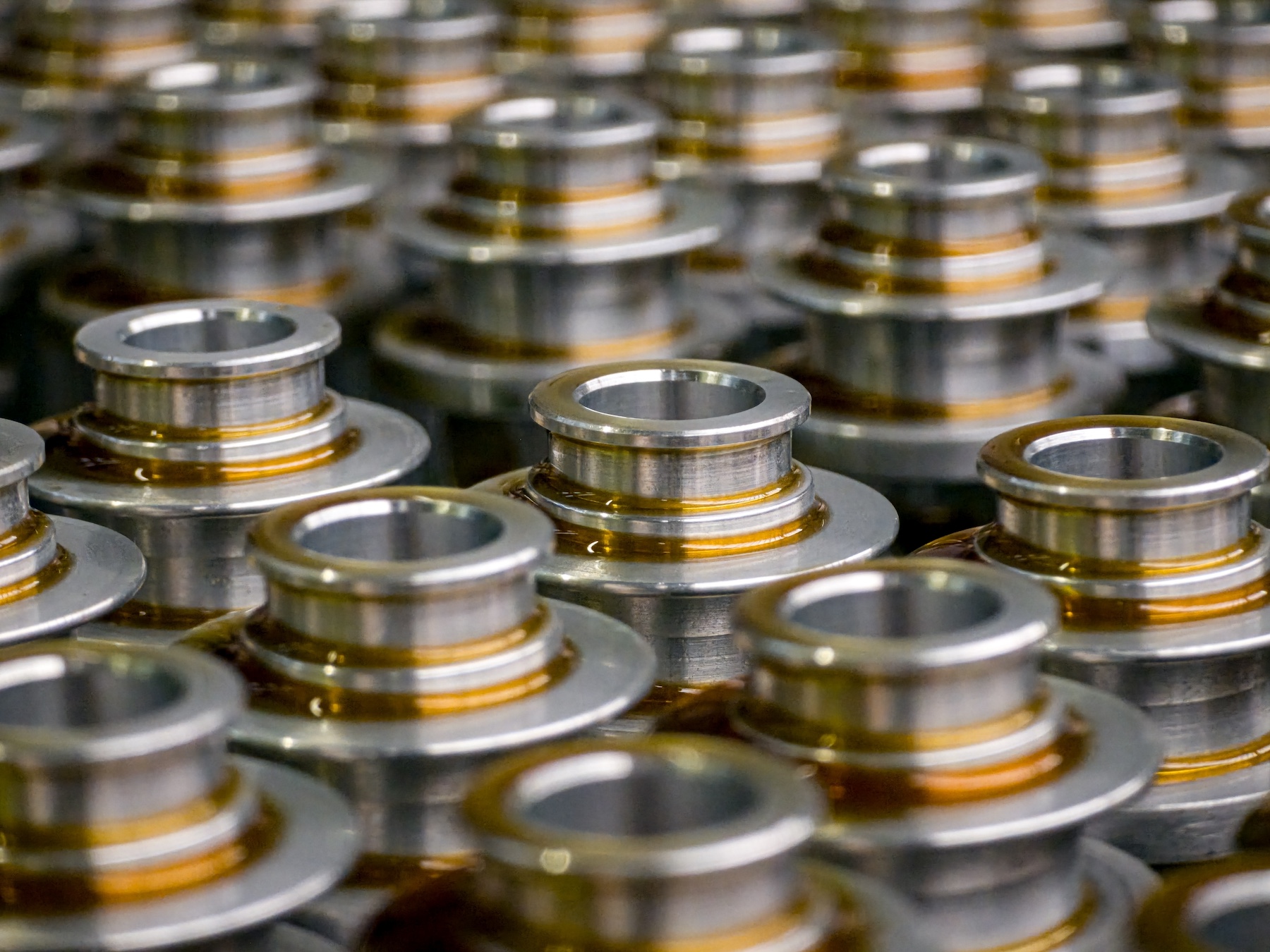 Batch of precision machined components ready for inspection and repeat production supply.